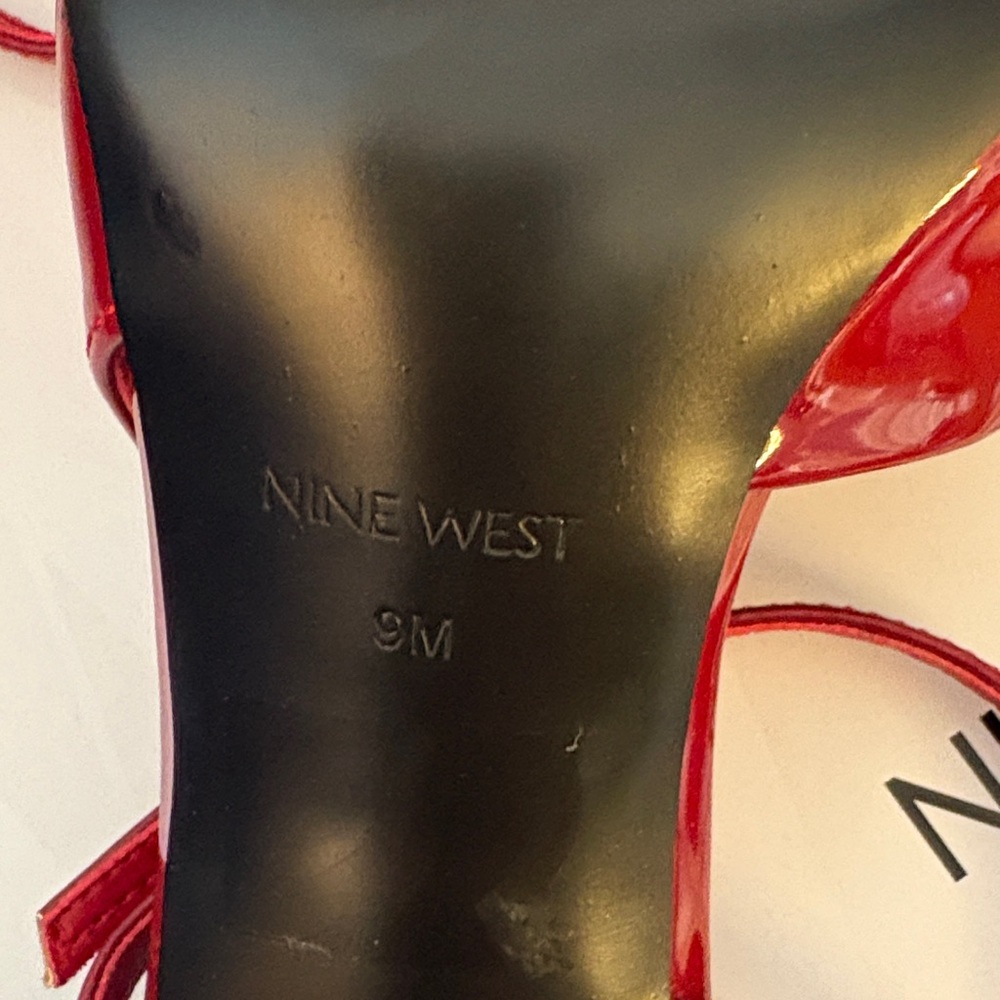 Nine West Red Patent Pointed-Toe Stiletto Heels with Ankle Straps - Picture 6 of 8